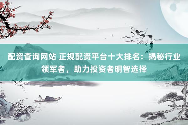 配资查询网站 正规配资平台十大排名：揭秘行业领军者，助力投资者明智选择