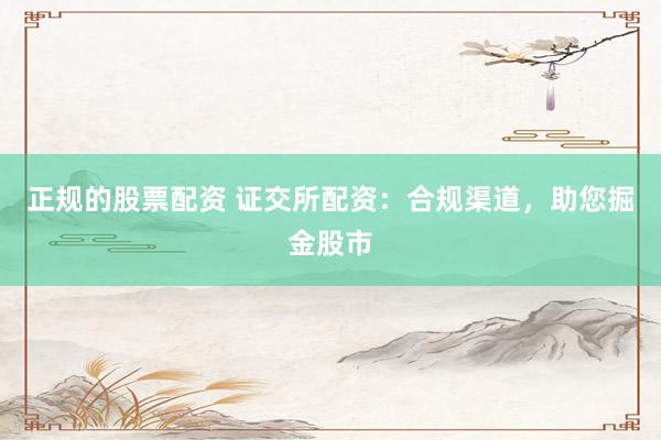 正规的股票配资 证交所配资：合规渠道，助您掘金股市