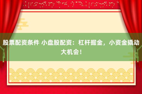 股票配资条件 小盘股配资：杠杆掘金，小资金撬动大机会！
