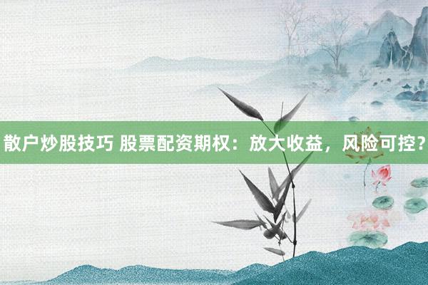 散户炒股技巧 股票配资期权：放大收益，风险可控？
