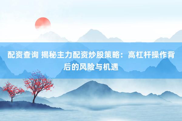 配资查询 揭秘主力配资炒股策略：高杠杆操作背后的风险与机遇