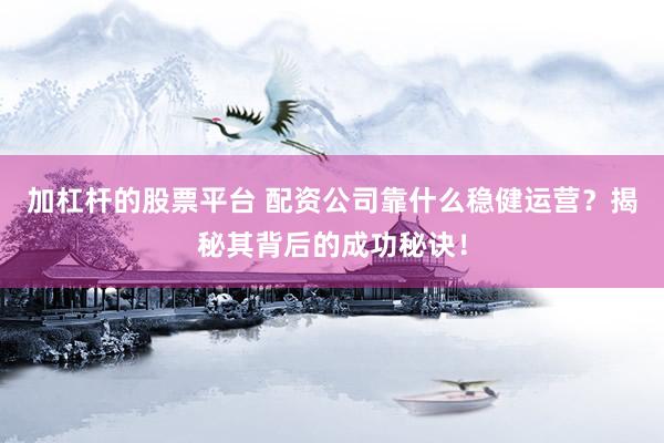 加杠杆的股票平台 配资公司靠什么稳健运营？揭秘其背后的成功秘诀！