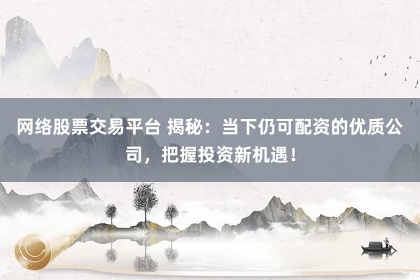 网络股票交易平台 揭秘：当下仍可配资的优质公司，把握投资新机遇！