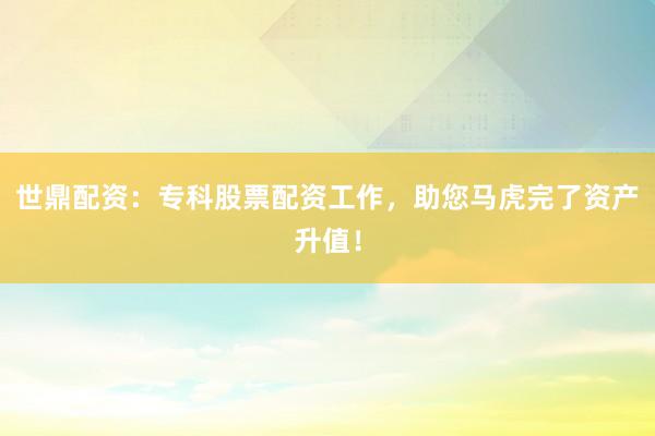 世鼎配资：专科股票配资工作，助您马虎完了资产升值！