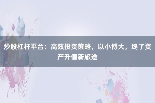 炒股杠杆平台：高效投资策略，以小博大，终了资产升值新旅途